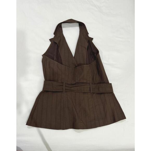{SOLD} Vintage Bisou Bisou Y2K Brown Halter Button Up Belted Vest- Size Small - Picture 4 of 9